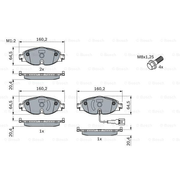 Bosch Disc Brake Pad Set - Audi, Skoda, VW - BP1505