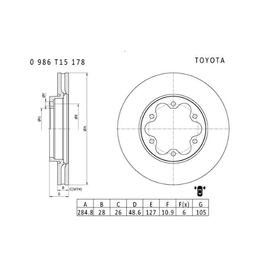 Bosch Brake Disc (Front) - BD1762 [Fits Toyota Hiace. 284.8mm]