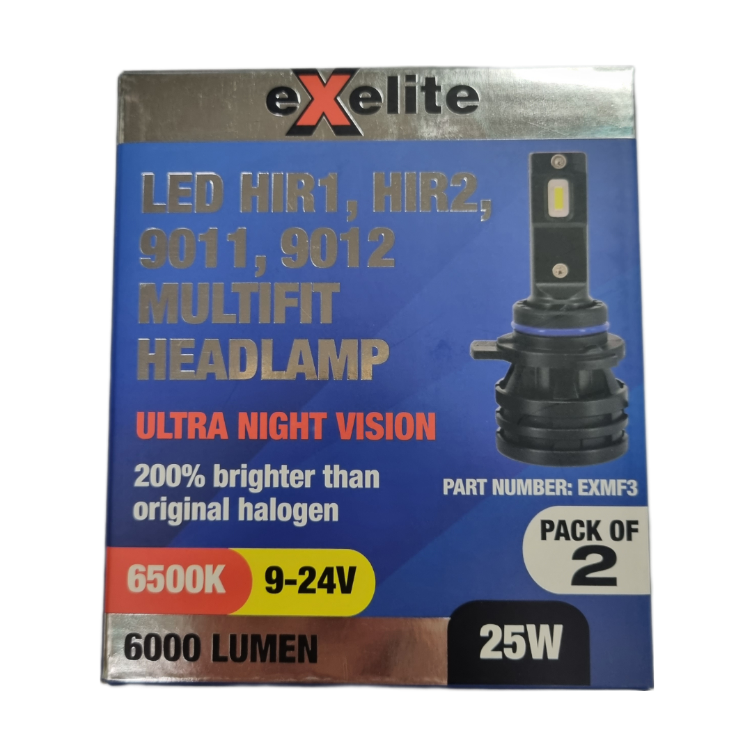 Exelite Multifit LED Headlamp Globes (HIR1, HIR2, 9011, 9012) - Pack of 2