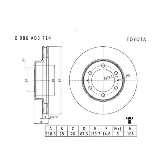 Bosch Brake Disc (Front) - CD1360 [Fits Toyota Hilux. 318.5mm]