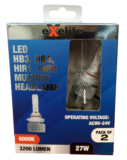 Exelite Multifit LED Headlamp Globes (HB3, HB4) - Pack of 2