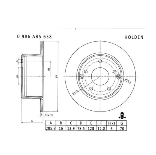 Bosch Brake Disc (Rear) - PBR041 [Fits Holden Commodore VT-VZ. 285.7mm]