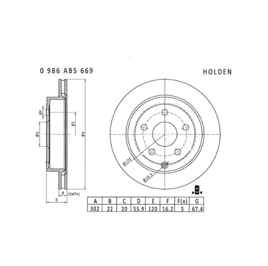 Bosch Brake Disc (Rear) - PBR2027 [Fits Holden Commodore VE, VF V6. 302mm]