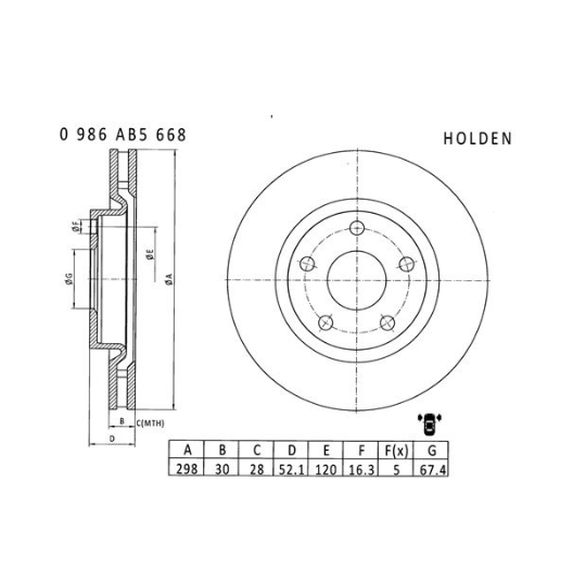 Bosch Brake Disc (Front) - PBR2026 [Fits Holden Commodore VE, VF V6. 298mm]