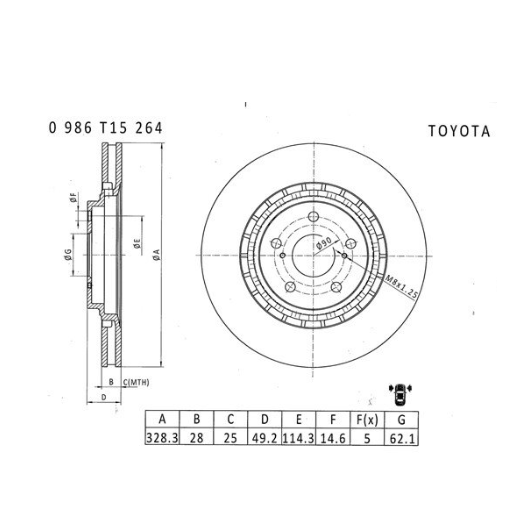 Bosch Brake Disc - PBR2734 [Fits Lexus, Toyota Kluger. 328.3mm]