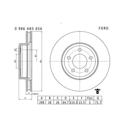 Bosch Brake Disc (Front) - PBR504 [Fits Ford Falcon BA, BF. 298mm]