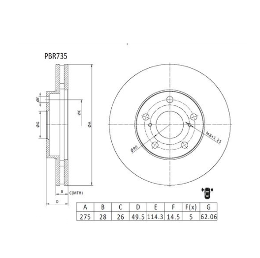 Bosch Brake Disc (Front) - PBR735 [Fits Toyota Camry, Tarago. 275mm]